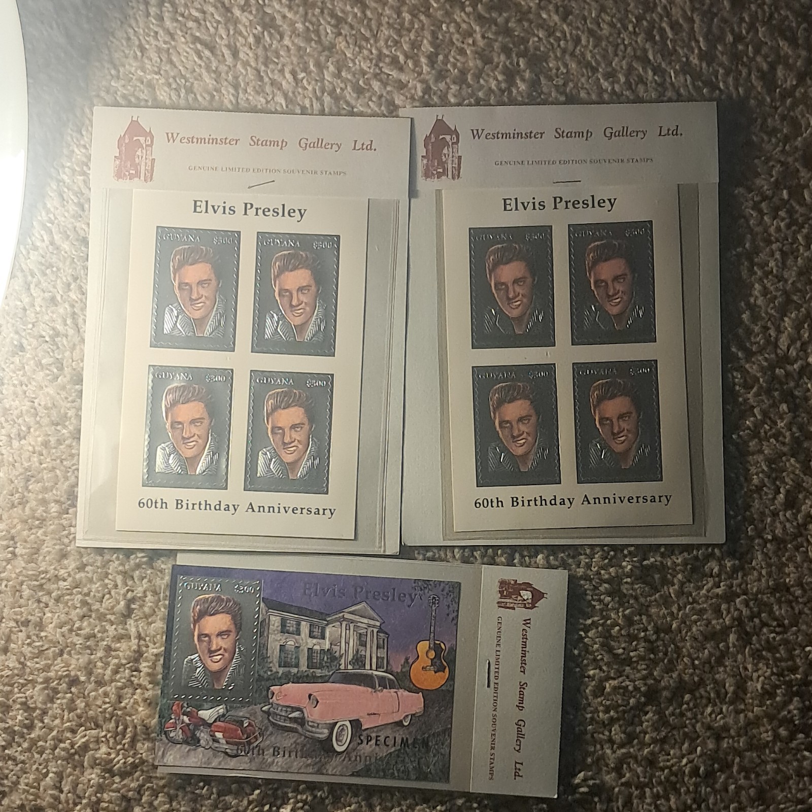 Guyana Elvis Presley 60th Birthday $300 Stamp Blocks & Souvenir Sheet