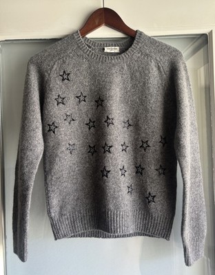 Saint Laurent Paris Women s Grey And Black Star Sweater Size Medium