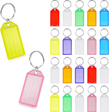 20 Pack Plastic Keychain Key Chain Tag Labels with Split Ring  Label Window for