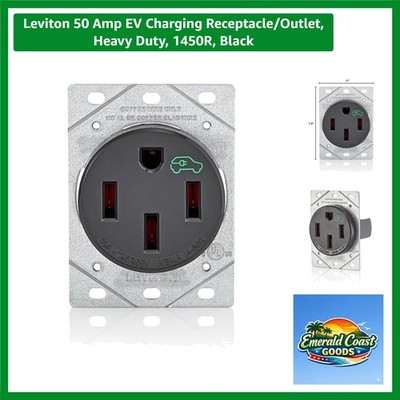 50 Amp Heavy Duty EV Charging Receptacle NEMA 14-50R - Black Plug-in Solution