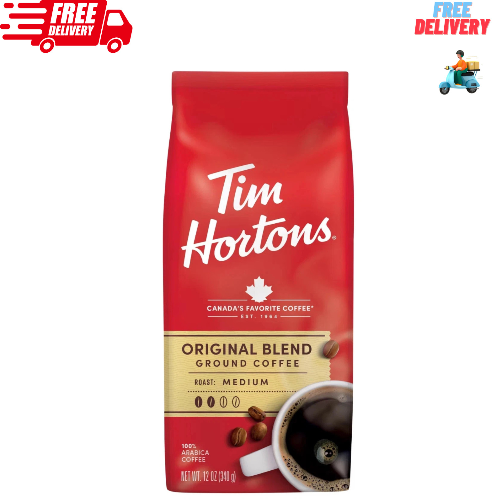 Tim Hortons Original Blend Ground Coffee, 100% , 12oz bag Fr