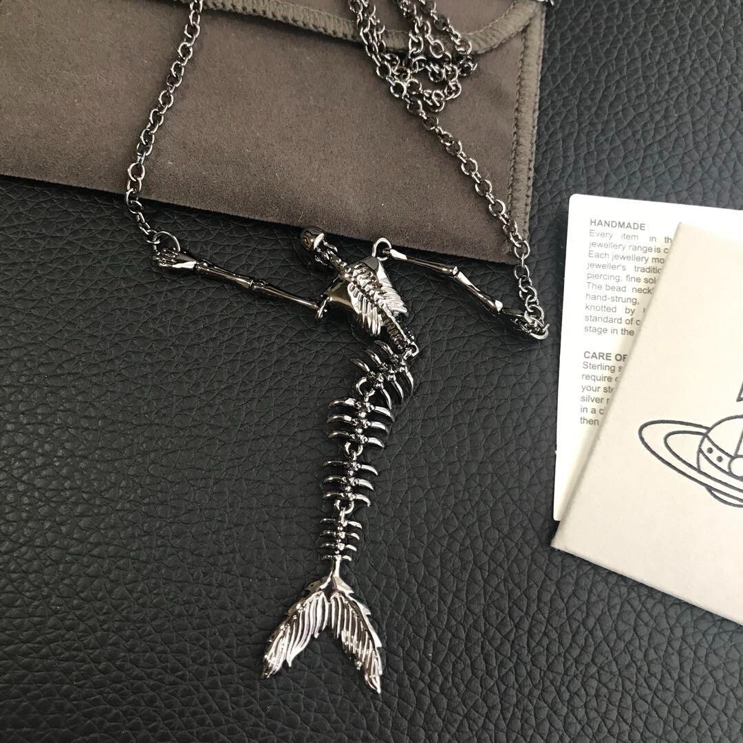 Vivienne Westwood Ariel Skeleton Mermaid Skull Necklace Black with
