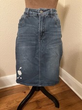 Y2K Embroidered Denim Mini Floral Jean Skirt Vintage Style Size L