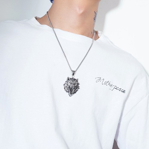 Hip-Hop Jewelry Men's Stainless Steel Wolf Head Chain Punk Necklace Pendants - Picture 4 of 7