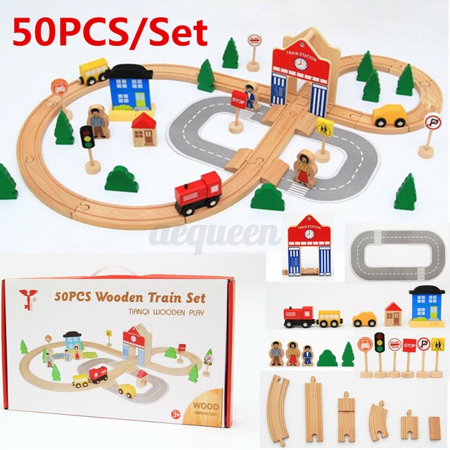 wooden railway train set