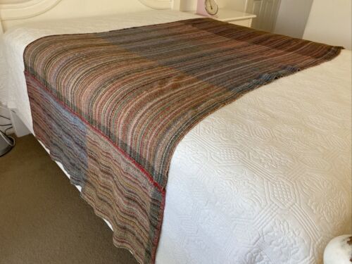 Colourful Stripe / Check Wool Blend Long Single Remnant Blanket 240 cm x 110 cm - Picture 13 of 15