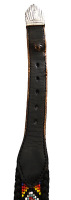 L.L. Bean Beaded Black Leather Belt With Silver Tone Buckle  display picture 3