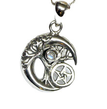 Peter Stone 925 Silber Pentagramm Lebensbaum Yggdrasil Anhänger Mond Mondstein