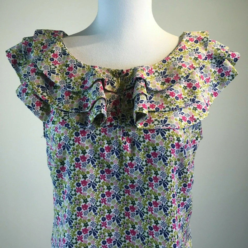 Liberty of London Floral Sleeveless Ruffle Top Multi-Color Pink Green Size Small - Photo 4/4