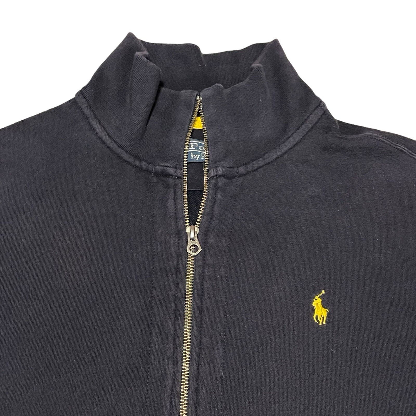 Polo Vintage Ralph Lauren Felpa Uomo XXL Navy Giacca Cerniera Piena Pony Giallo