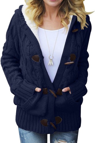 Actloe Womens Front Button Hooded 
