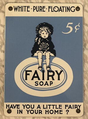 #ad Vintage Porcelain Sign quot;Fairy Soap 5cquot; Laundry Gas Station White Pure Floating $78.98