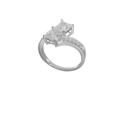 Silver CZ Two Stone Square Bypass Ring QR6710 | eBay