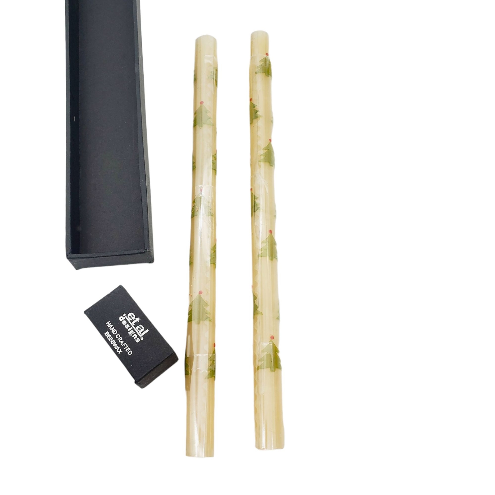 Handcrafted 12" Taper Beeswax Candle Sticks Hand Painted Christmas Tree Holiday