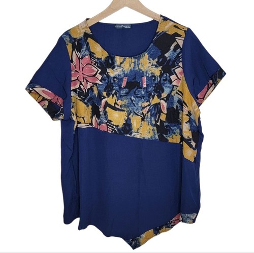 Emery Rose | Bluse dunkelblau senfrosa geblümt Größe 2XL
