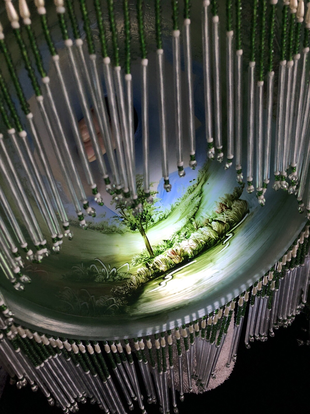 Beautiful Hand Painted landscape glass Bead Victorian Lamp Shades eBay