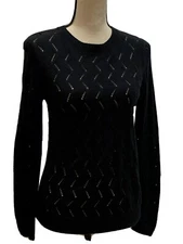 14th & Union Women Pullover Sweater Long Sleeve Black Round Neck Size Small