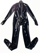 Men latex catsuit gloves socks codpiece hidden two sheath 0.4mm back zip