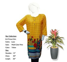 Naz Collection, Girl Printed Lawn Shirt, Tops, Color Yellow