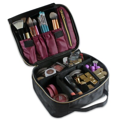 Portable Travel Makeup Train Case Makeup Bag Cosmetic Case Adjustable  Dividers