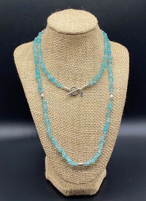 DOUG PAULUS 'dp'-Sterling Silver Apatite Chip Long Toggle Necklace-MADE IN INDIA