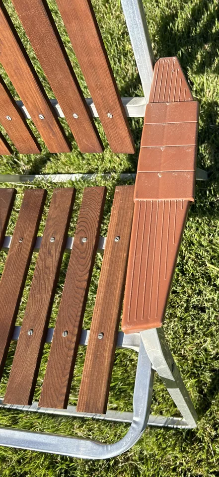 Wood 7 Slat & Aluminum Folding Lawn Chair Vintage MCM - Image 4 of 4