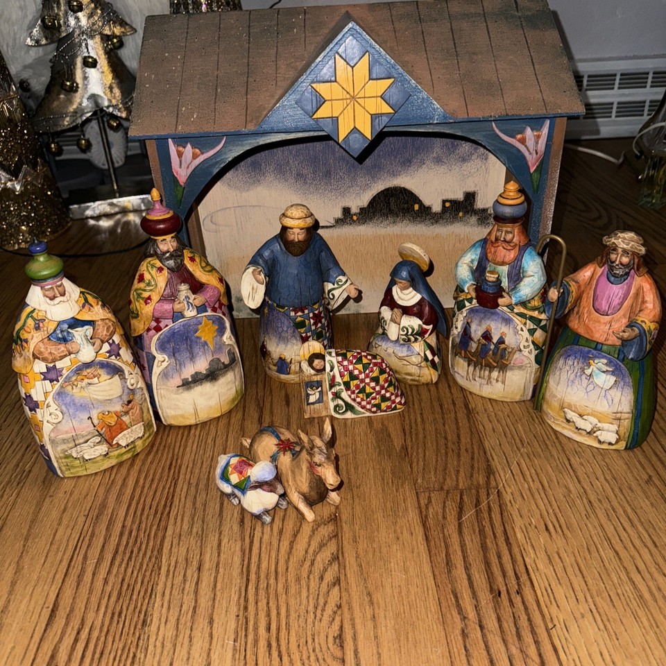 2003 Jim Shore Nativity Set w/ Manger Heartwood Creek 10 Piece