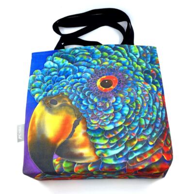 Saint Lucia Parrot Close Up Colorful Tropical Fabric Tote Bag 16''