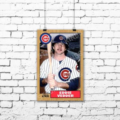 Eddie Vedder Pearl Jam Chicago Cubs 1987 Baseball Card Poster