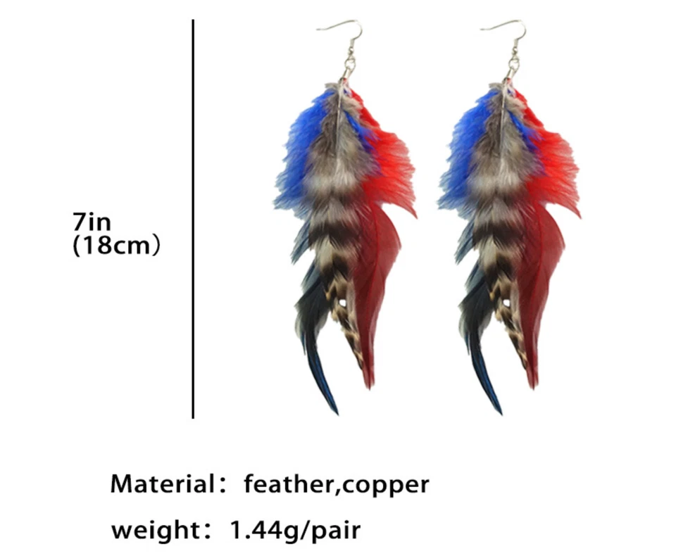 American Independence Day Feather Earrings Bohemian BOHO Ethnic Jewelry Gift USA - Image 4 of 4