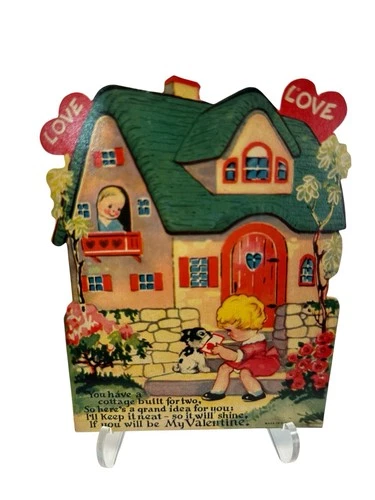 Vtg 30’s Cottage Built For Two “ I’ll Keep It Neat So  It Will Shine “ Valentine
