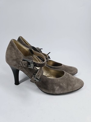 Gabor Brown Seuede Court Shoes Double Mary Jane Straps Uk Size 3 Mid Heel