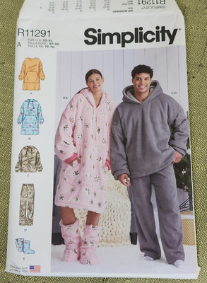 NEW/UNCUT R11291 Simplicity Pattern Unisex Oversized Hoodie Pants Booties, XS-XL
