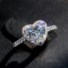 Silver Color Heart Ring for Women White Zircon Stones Wedding Ring