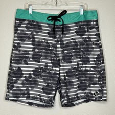 Ezekiel Swim Board Shorts Mens Size 36 Black White Floral Stretch Back Pocket