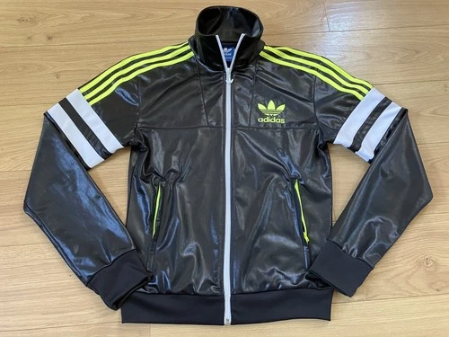 Adidas Chile 62 Black Shiny Track Top Neon Yellow Size Small