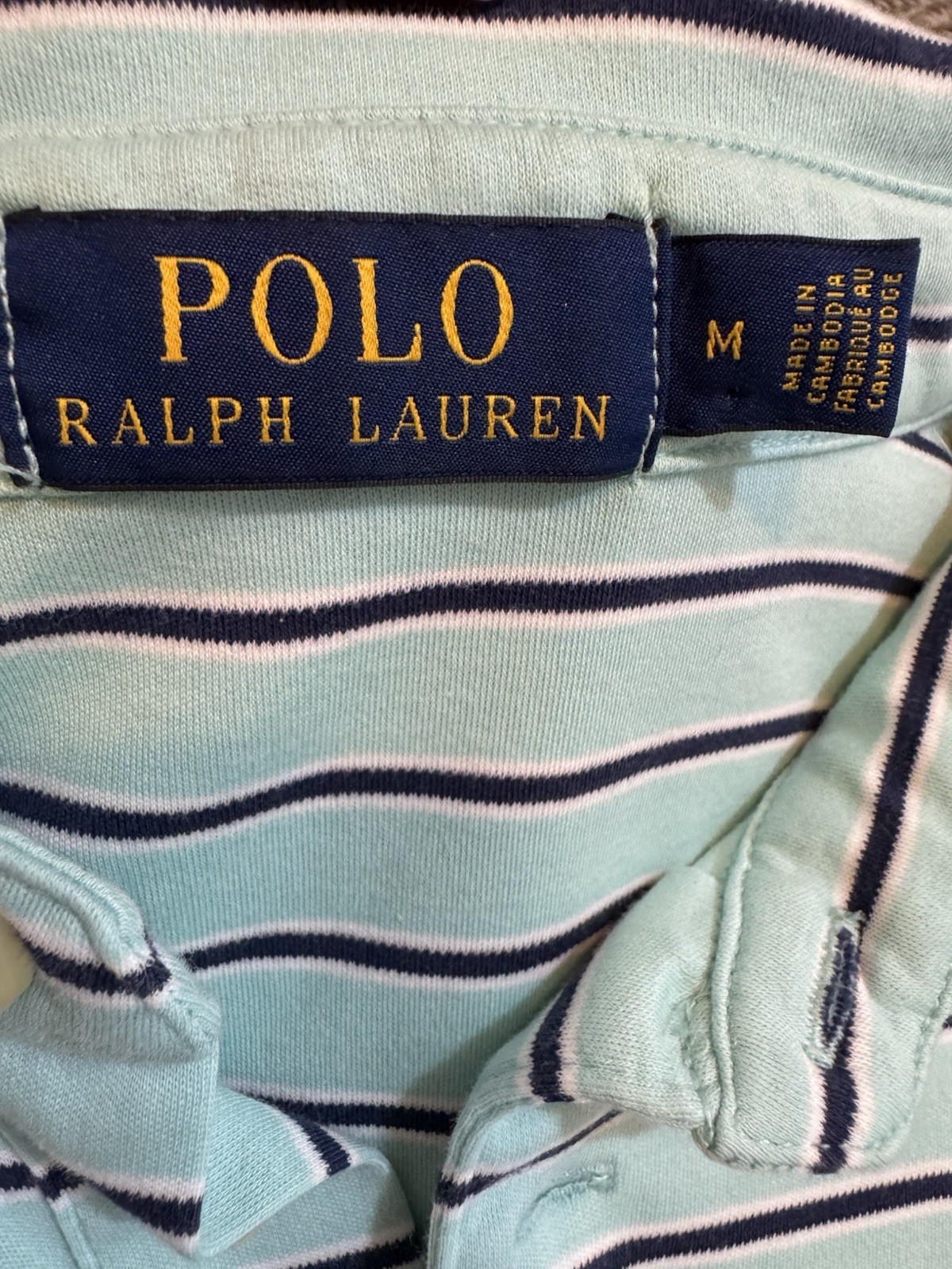 Polo Ralph Lauren camicia uomo blu a righe maniche corte rosa pony taglia media