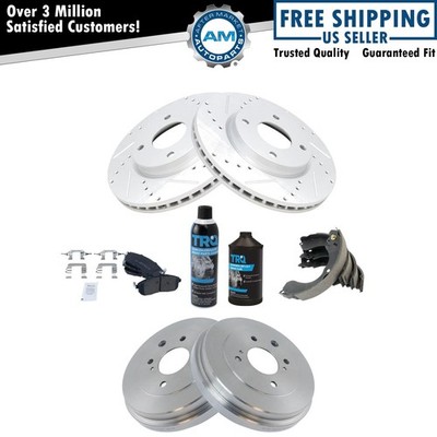 Front & Rear Semi-Metallic Brake Pad Rotor & Drum Kit w/Chemicals for Nissan