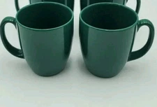 Corelle Stoneware Set of 2 Hunter Forest Green Coffee Mugs Cups EUC 
