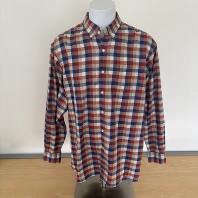 Hart Schaffner Marx XXL Shirt Plaid Comfort Stretch Rust Navy Mens 