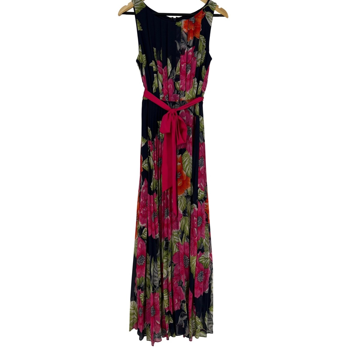 ELIZA J　ロングフォーマルドレス　「６ 」/ １１号程度 Eliza J Womens Navy Pink Floral Pleated Maxi Dress Size 6