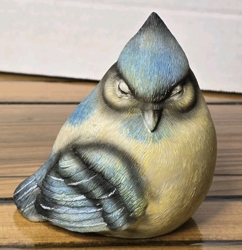 Vintage "See No Evil" Chubby Blue Jay Figurine - 3.5" Hand Painted Resin Bird