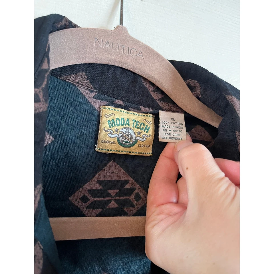 VINTAGE Moda Tech Western Shirt Mens XL Aztec Southwestern Horses Rodeo - Image 4 of 4