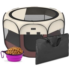 Portable Pet Playpen, 8-Panel Indoor/Outdoor Puppy Pen with Shade Cover Trav...