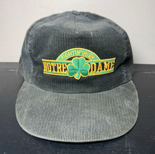 Vintage 80s 90s Notre Dame Corduroy Snapback Hat Cap Clover Bar Logo Made in USA