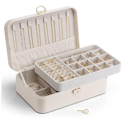 2-Layer Lockable Jewelry Box Organizer for Women and Girls-image