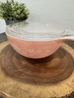 Vintage Pyrex 442 Mixing Bowl White Gooseberry Print on Pink Glass 1.5 Quart