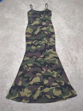 Fashion Nova Tank Dress Womens Medium Green Camo Bodycon Mermaid Hem Maxi