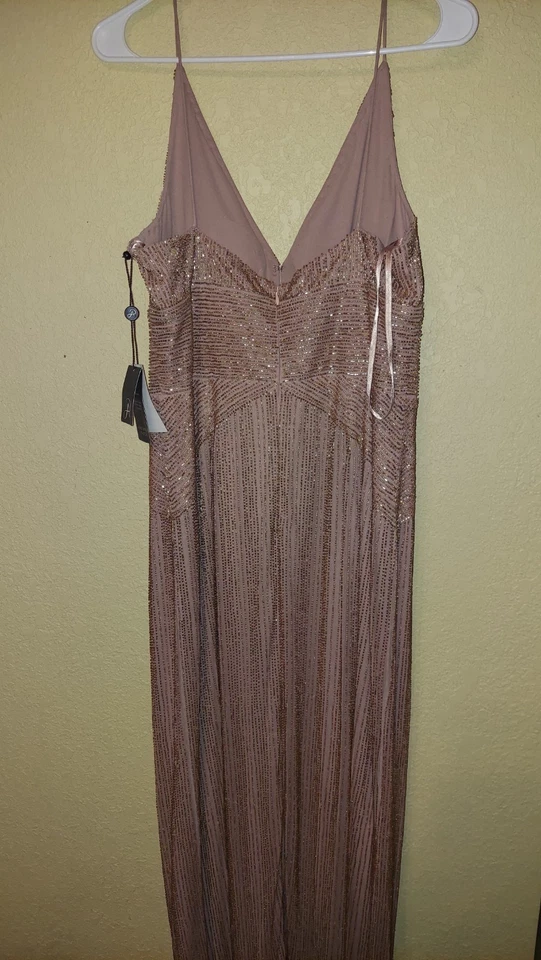 Adrianna Papell Beaded Rose Gold Spaghetti Strap Gown Size 12 - Image 4 of 4