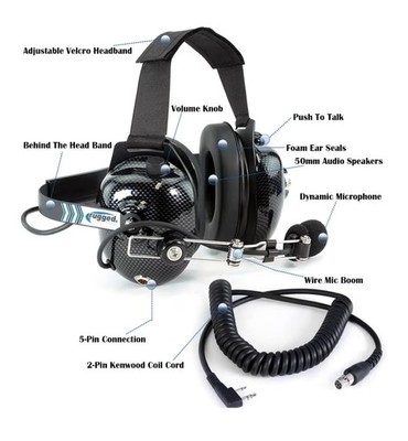 Rugged Radios H41 Headset w/ Motorola Adapter Racing Electronics Communications